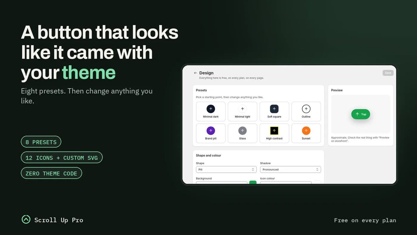 Presets and styling options for the Shopify back to top button